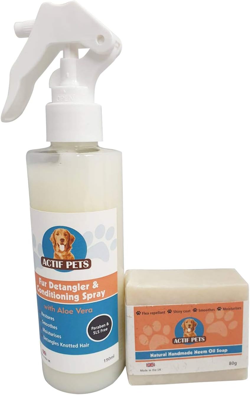 Actif Pets Itchy Dog Neem Oil Soap plus Conditioner with Aloe Vera | Soothes Itchy Dog Skin & Repels Fleas