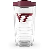 Tervis Made in USA Double Walled Virginia Tech University Hokies Insulated Tumbler Cup Keeps Drinks Cold & Hot, 16oz - Maroon Lid, Primary Logo
