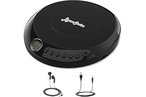 ByronStatics Portable Disc CD player, Personal Walkman Music CD Players Anti-Skip Shockproof Protection, Portable and Lightweight, Headphones Jack, Powered DC or 2XAA Battery - Black