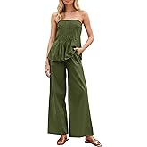 Kikibell Summer Sets Women 2 Piece Outfits Tube Top Wide Leg Pants Casual Beach Vacation Matching Lounge Set