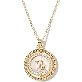 SELENICHAST 14K Gold Dainty Zodiac Necklace for Women,Gold Plated Rotatable 12 Constellation Astrology Necklaces Birthday Jewelry Gifts