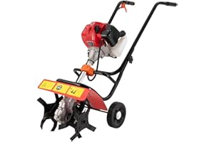 Futchoy 52CC 2 Stroke Gas Powered Tiller Heavy Duty Mini Gasoline Tiller Cultivator Gas Powered 2-Cycle Gasoline Garden Farm Tilling Rototiller