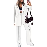 PRETTYGARDEN Women's Fall Spring 2 Piece Blazer Outfits Business Casual Oversized Jacket Wide Leg Work Pants Dressy Suit Set
