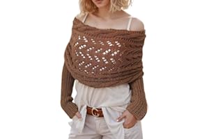 KAOBIO Sweater Scarf with Sleeves for Women Multi-Use Knitted Cable Wrap Shrugs Crochet Fashion Shawl Cape