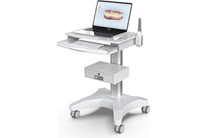 Medical Trolley Cart with Laptop Tray and Oral Scanner Holder, Mobile Workstation on Wheels with a Drawer for Hospital Dental