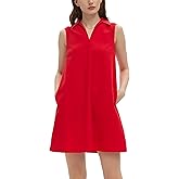 EZAPINE Womens Sleeveless Shirt Dress V Neck Collared Shift Flowy Mini Tank Dresses with Pockets
