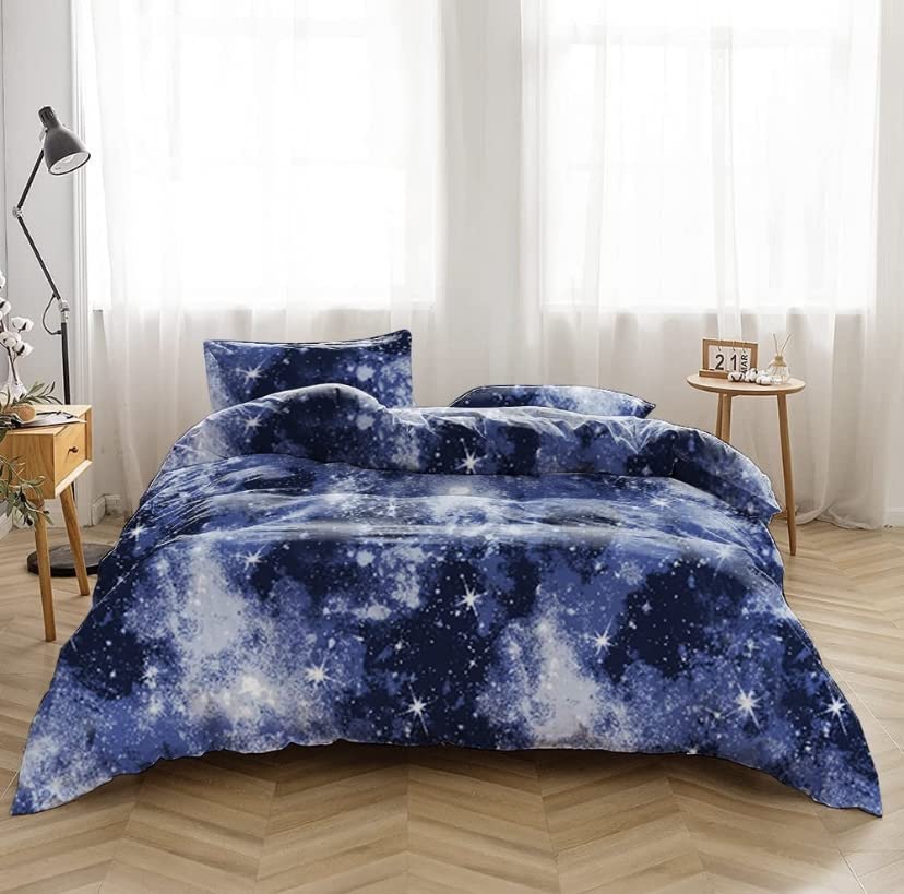 King Duvet Cover Size - 100% Polyester Duvet Cover Set, Ultra-Soft, Easy-Care, and Lightweight Duvet Covers with Button Closure, Bedding Set Comes with a Duvet Cover and 2 Pillowcases.(Midnight sky)