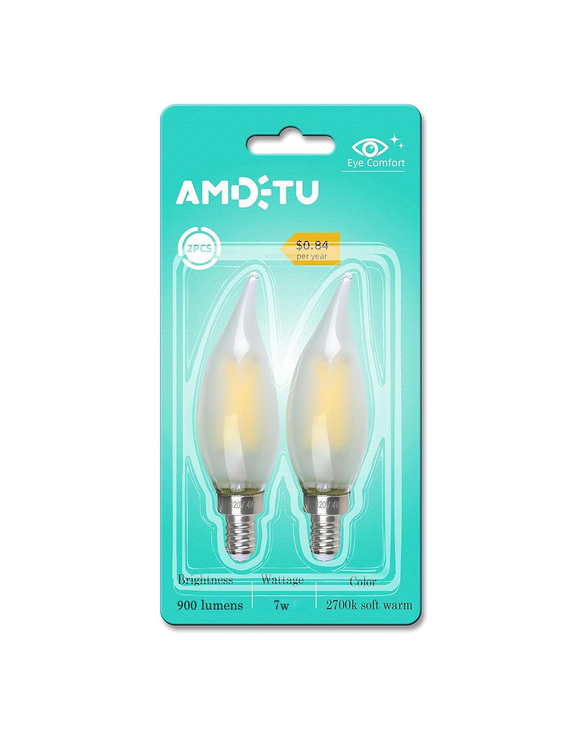 Photo 1 of AMDTU E12 LED Bulb 100 Watt, Frosted Candelabra LED Light Bulbs, Dimmable Chandelier Light Bulbs, 2700K Soft White, 7W Equivalent to 100W, Small Base Type B LED Bulbs, 2 Pack