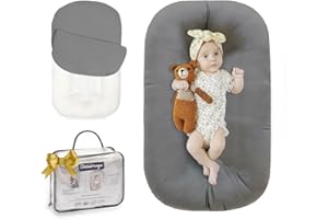 BEISURZNGA Baby Lounger for Newborn - Snuggle Cozy Me Lounger | Breathable Soft Cotton, 0-24 Months Portable Playtime Baby Nest, Newborn Baby Essentials Gifts - Grey (1 Lounger + 1 Cover)