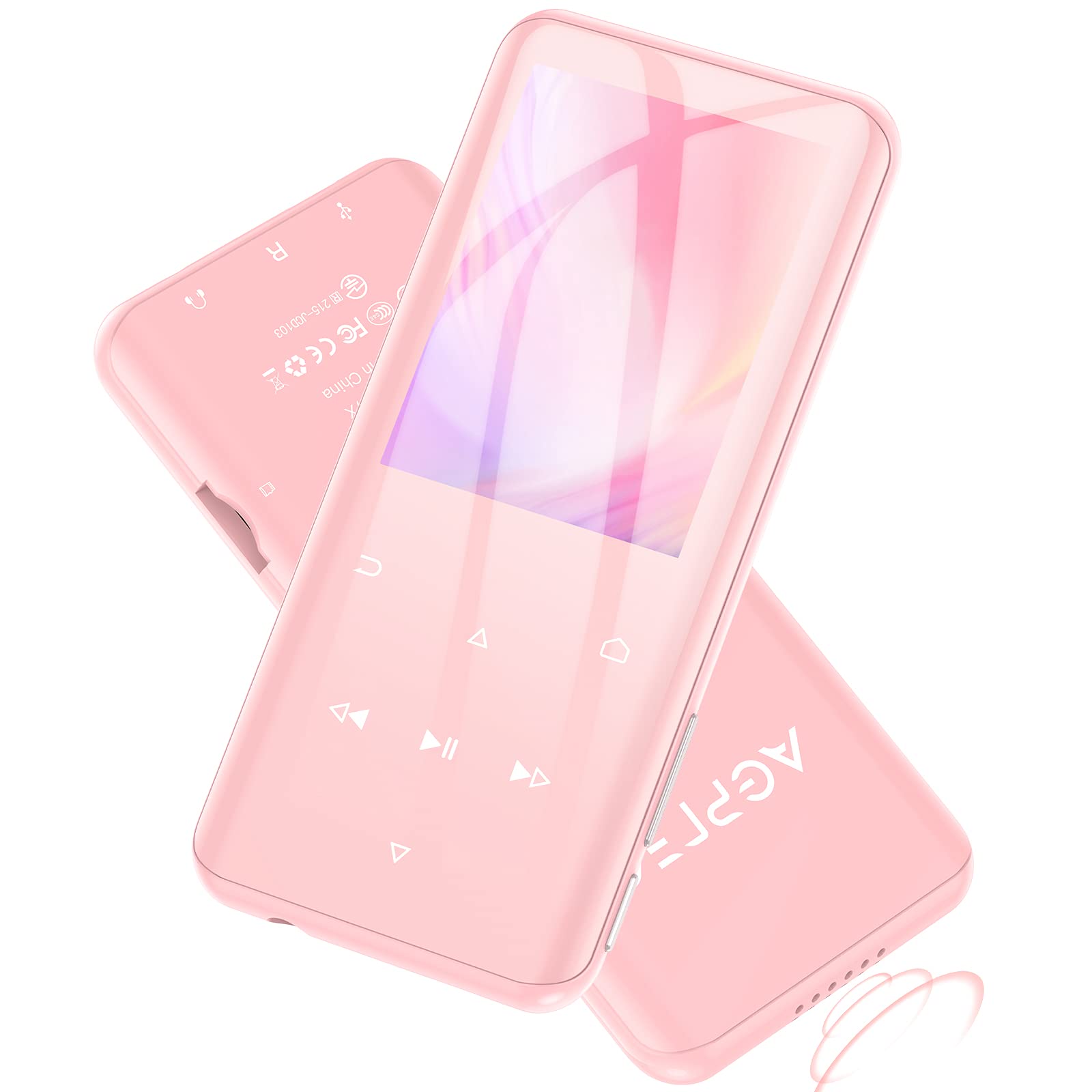 AGPTEK 128GB MP3 Player with Bluetooth, K3 2.4 inch Music Player with Speaker and FM Radio, One-Click Recording, Supports Up to 256GB(Pink)