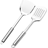 LIFTATAPA Stainless Steel Spatulas Set, Silver Slotted Turner, Solid Turner, Heavy Duty Sturdy Kitchen Spatula High Heat Resistant, Metal Kitchen Utensils for Cooking(Silver)