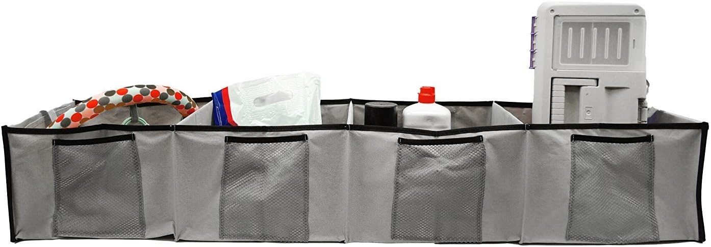 FloridaBrands Premium Quality Auto Trunk Organizer for Car, SUV, Truck and Home - 4 Large Compartments - Durable Soft Polyester, Collapsible Cargo Storage-Grey