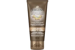 Jergens Natural Glow Instant Sun Sunless Tanning Moisturizer + Bronzer, Light Bronze (180 mL)