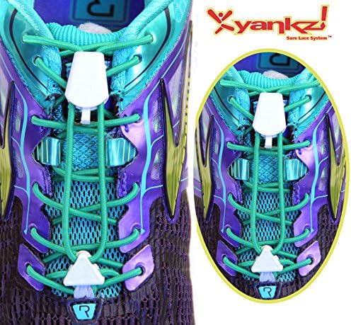 Yankz Sure Lace Round Elastic Shoe Laces, Kelly Green with White, One Size