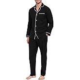 MoFiz Men's Cotton Pajamas Sets Sleepwear Long Sleeve Button Down Loungewear with Pants Soft Pjs Lounge Set with Pockets