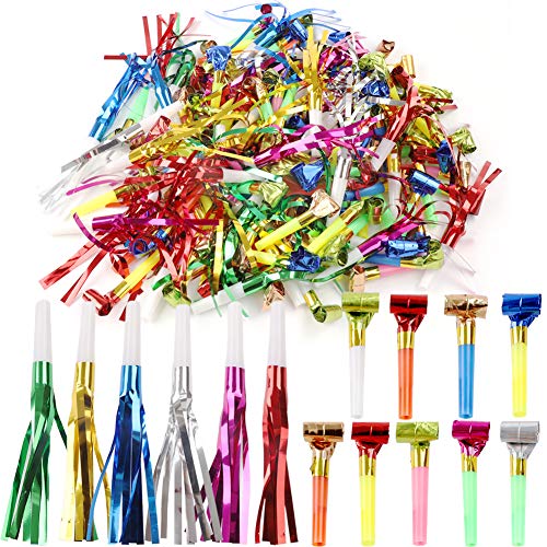 136 Pcs Party Blowers Party Horns,Multicolor Musical Blowouts Glitter Fringed Noisemaker Blowouts Whistles Fun Party Favors for Birthday Party Christmas New Years Party Toys Gifts