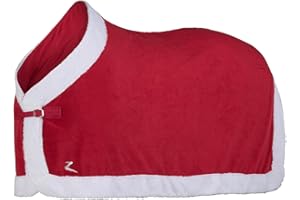 HORZE Santa Christmas Fleece Horse Cooler Blanket with Faux Fur - Red - 69 in