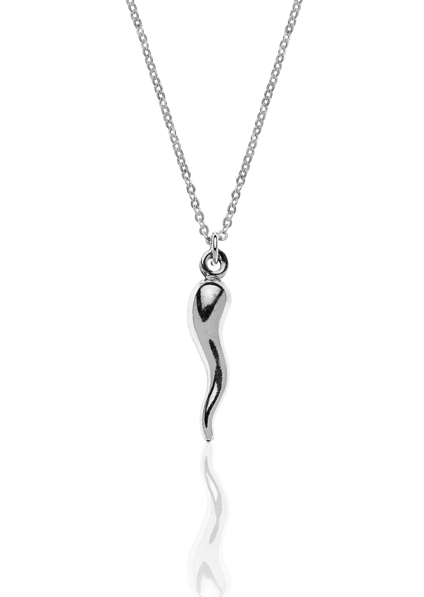 Aka Gioielli® - Italian Horn Necklace in Sterling Silver Rhodium, Lucky Cornicello Pendant for Women and Girl