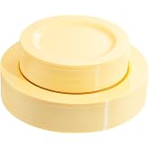 FLOWERCAT 60PCS Yellow Plates - Heavy Duty Yellow Plastic Plates Disposable 10.25inch &amp; 7.5inch for Birthday Party/Wedding/Spring - Serve for 30 guests