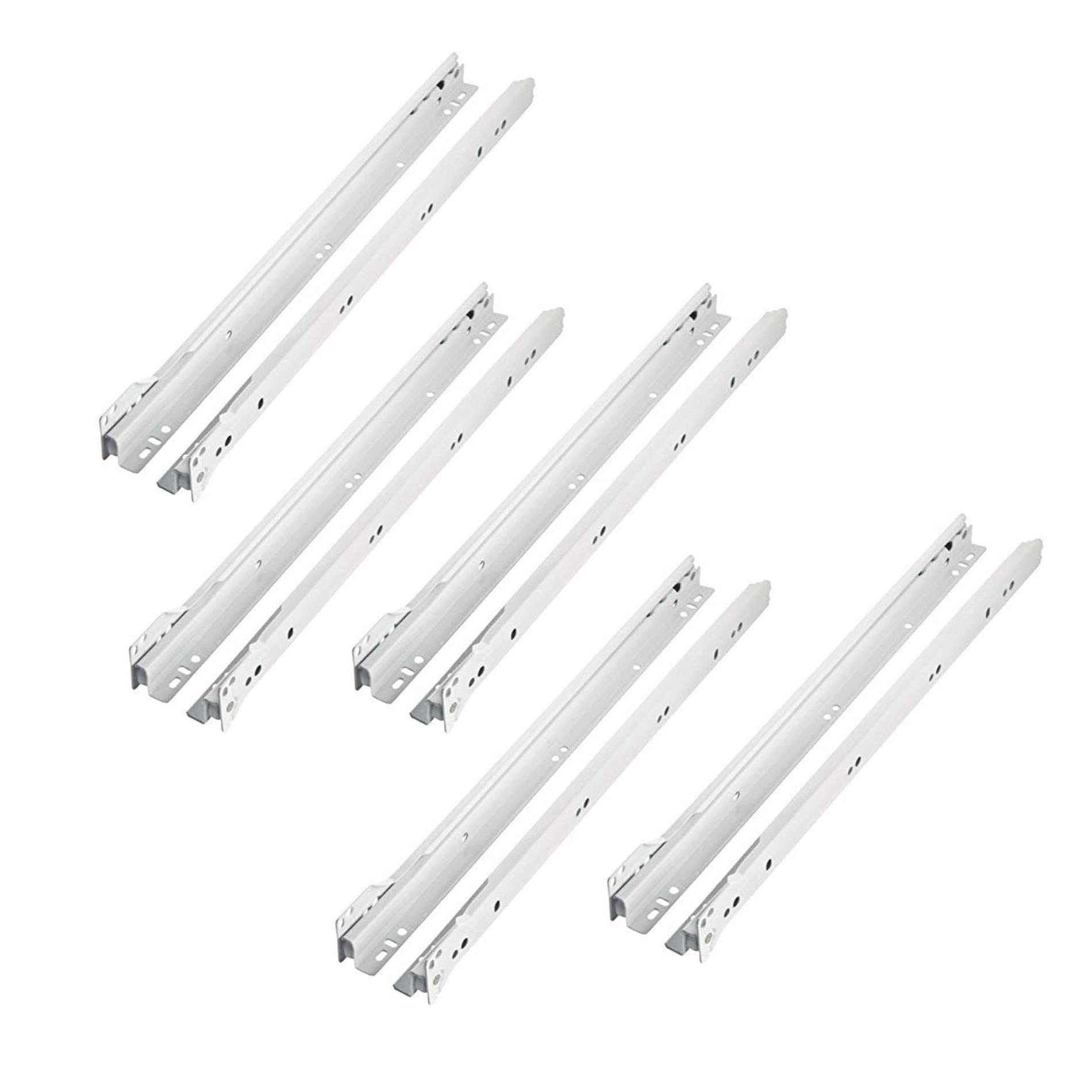 LOOTICH Roller Metal Drawer Runners Slides Partial Extension European Type White Size 350mm (14-Inch) Total 20 Pieces for 5 Drawers Assemble