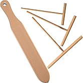3 Crepe Spreader and 1 Spatula Set, Crepes Maker Natural Beech Wood, 13.4" Spatula L and Spreader 3.5" 5" 7", Fit Any Flat Pa