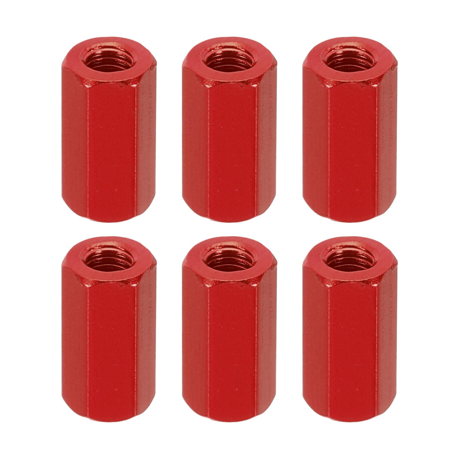 PATIKIL M3 Hex Nuts, 6pcs M3 Threaded Spacers Aluminum 10mm L Female Metal Spacer Screw Standoff for M3 Screw Bolts RC Car Drones Stacks Motherboard, Red — image 1