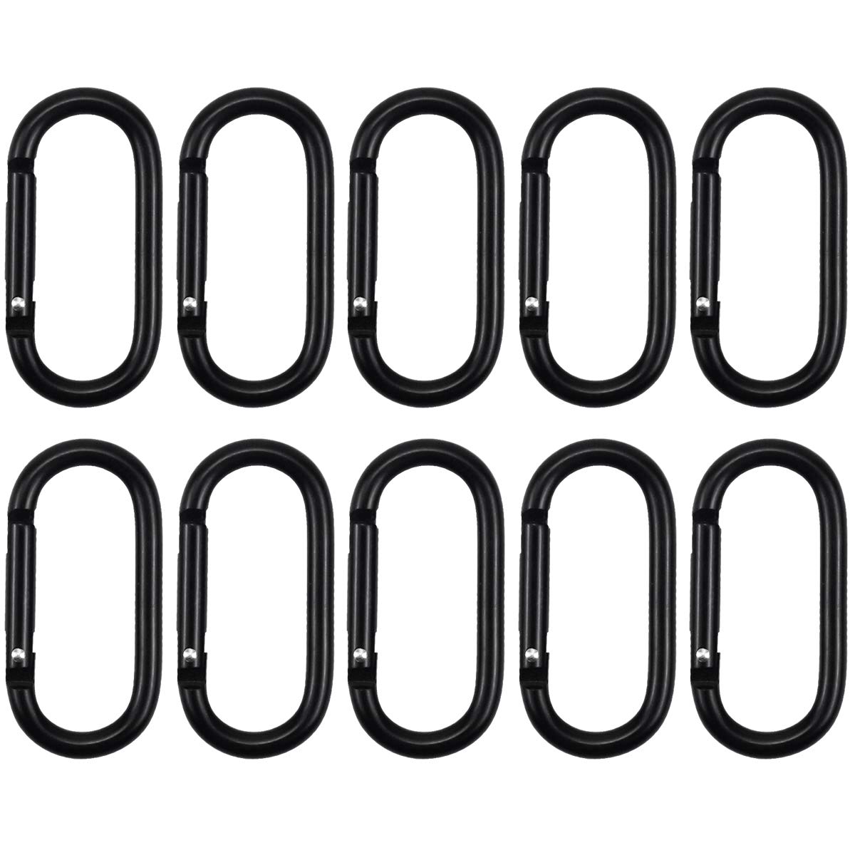 Carabiner Clip 10 Pcs Black Oval Aluminum Alloy Spring Snap Hook for Outdoor Activity, Camping, Fishing, Hiking, Traveling