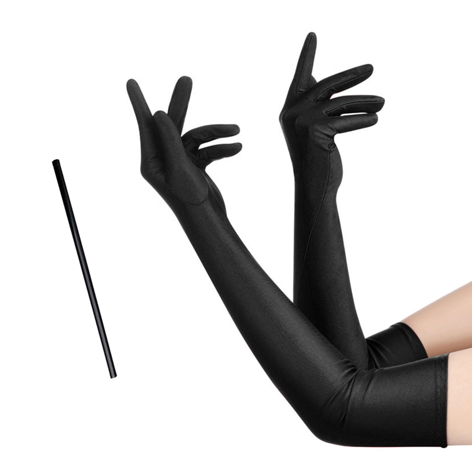 MIVAIUN Black Elbow Gloves, Satin Opera Gloves, One Size (2 Psc)