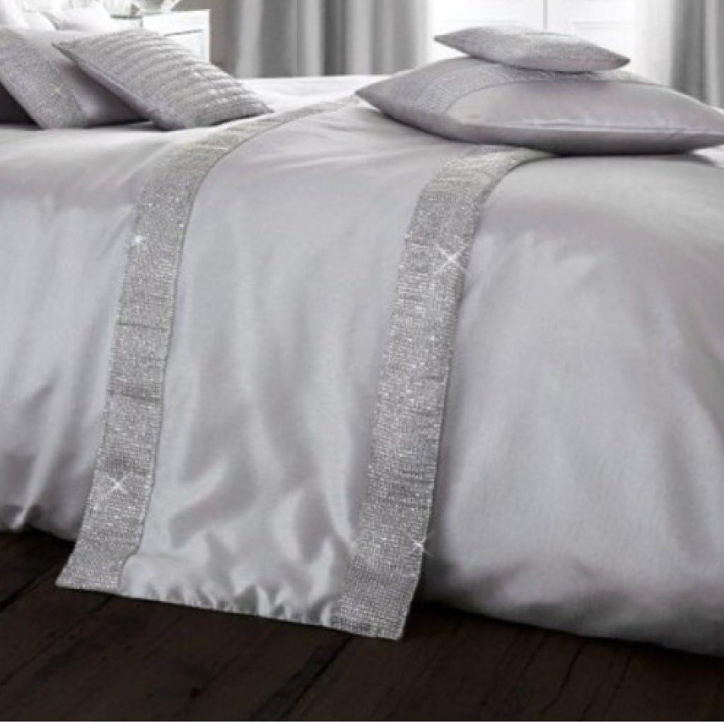 Oxy Quilted Bed Runner Fancy Diamante Luxurious Modern Bedding (Silver