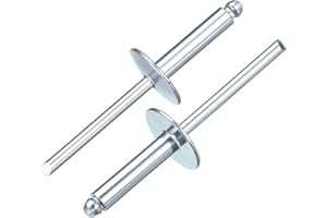 uxcell 50Pcs 3/16" x3/4" Aluminum Blind Rivets, Aluminum Grip and Steel Mandrel, Large Flange Fastener Rivets for Metal, Furn