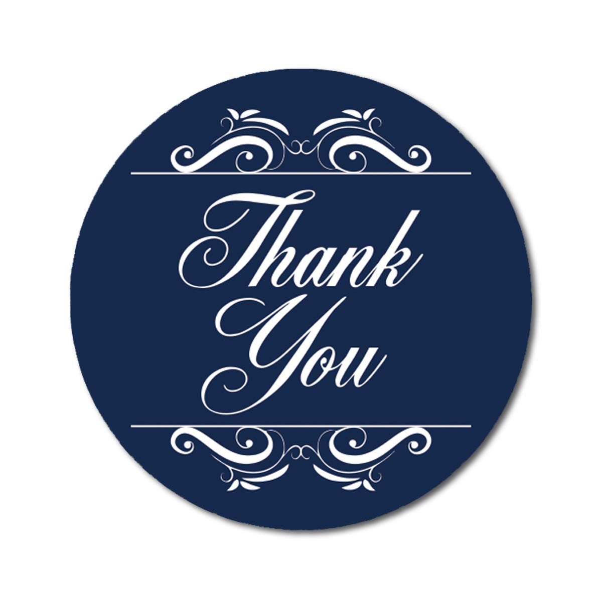 Darling Souvenir Round 1.6 Inches Swirl Border Thank You Dark Navy Blue Stickers Non Customized Gift-45 Pcs