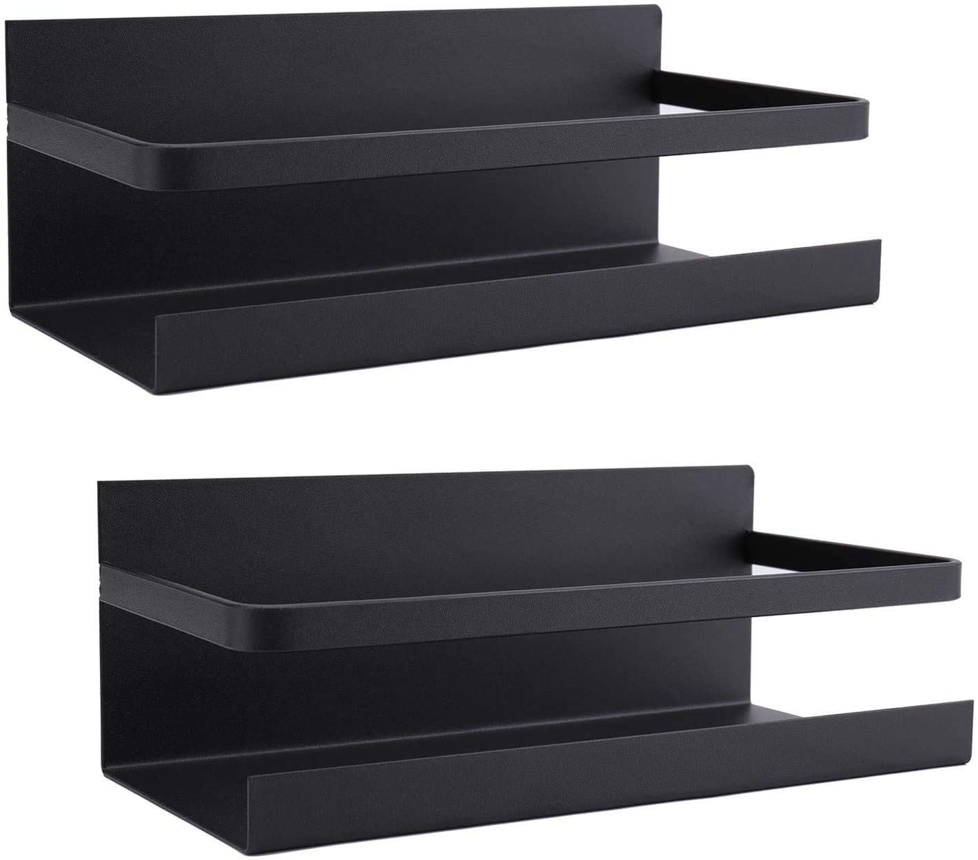 Bekith 2 Pack Magnetic Spice Rack Organizer Single Tier Refrigerator Storage Shelf, Black