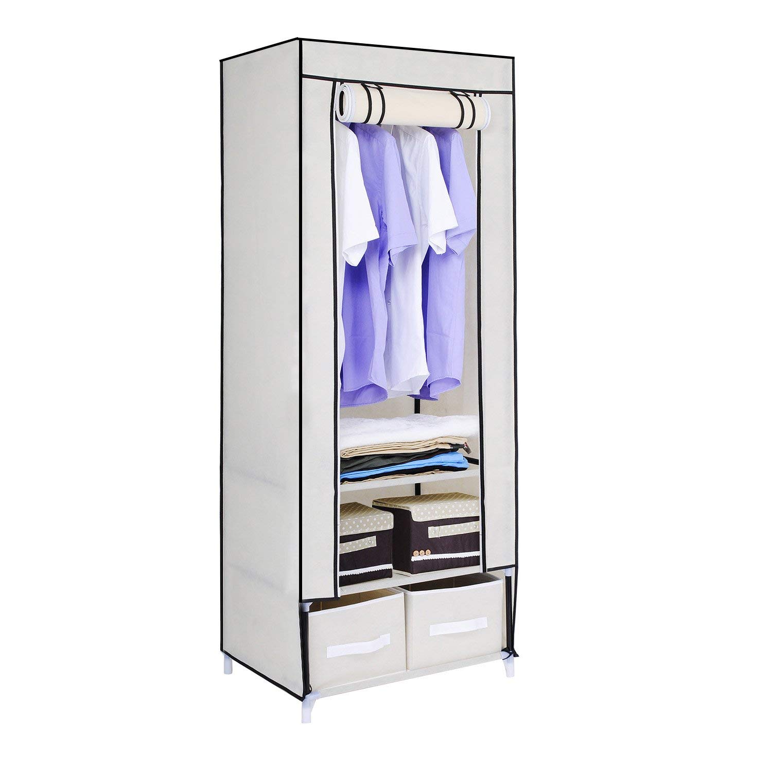 Hst Mall Single Canvas Wardrobe With 2 Storage Drawers For Clothes