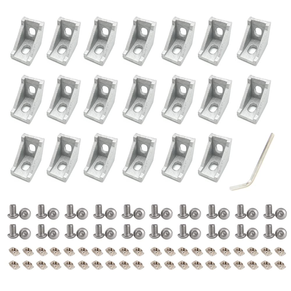 Zeberoxyz 20PCS 2028 Corner Bracket Silver Right Angle with Screws 20Series 2 Hole Aluminum Brackets for Slot 6mm Aluminum Extrusion Profile Accessories (20pcs Silver with Nut) — image 1