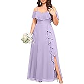 Talisea Plus Size Formal Dresses - Off Shoulder Chiffon High Slit Ruffle Wedding Guest Bridesmaid Prom Evening Dress