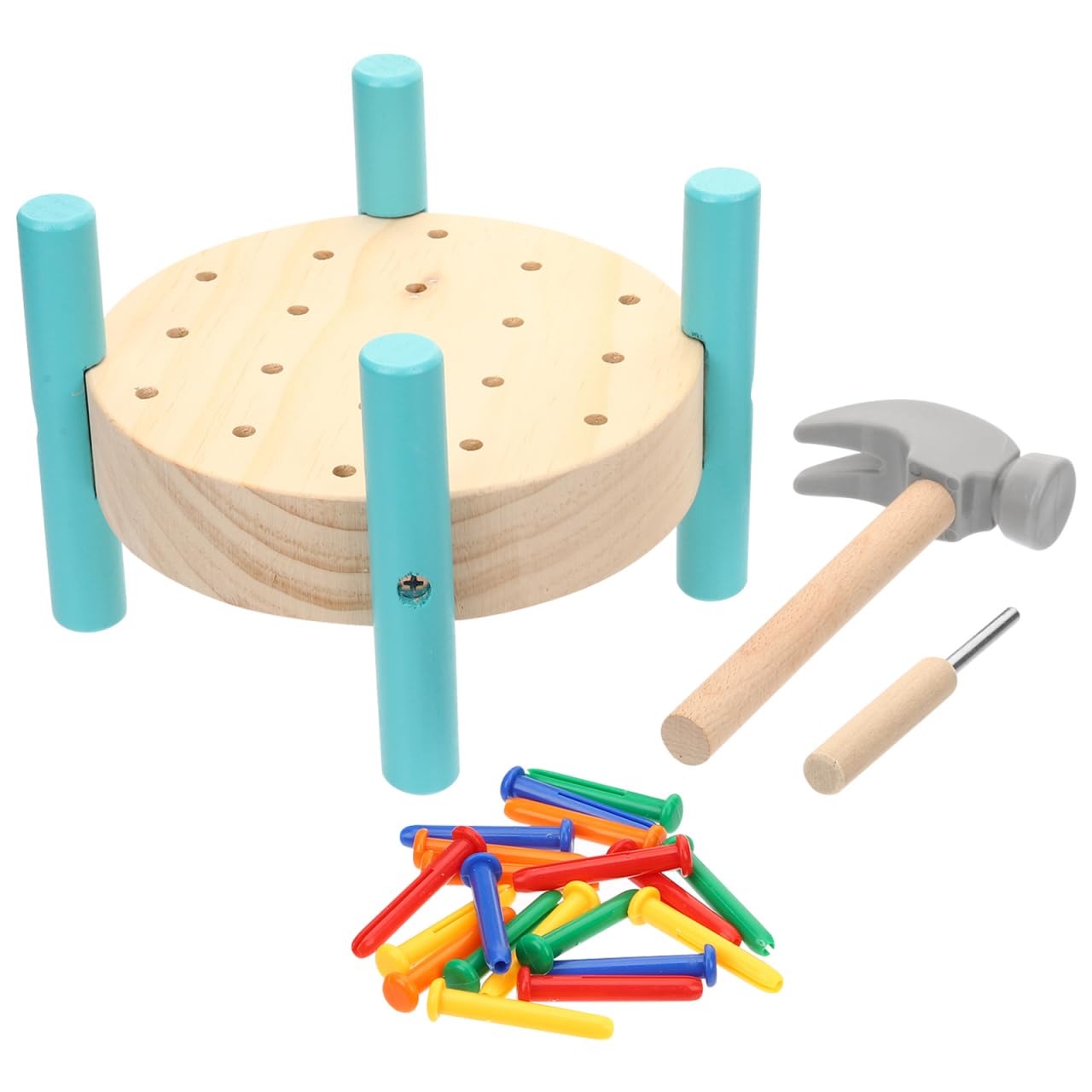 Toddmomy Wooden Baby Workbench Pounding Hammer Toy with Colorful Pegs Educational Montessori Hammer and Nail Toy for Toddlers Hand-Eye Coordination Activity