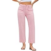 GRAPENT Wide Leg Jeans for Women Trendy High Waisted Straight Leg Cropped Stretchy Denim Pants with Retro Patch Pockets