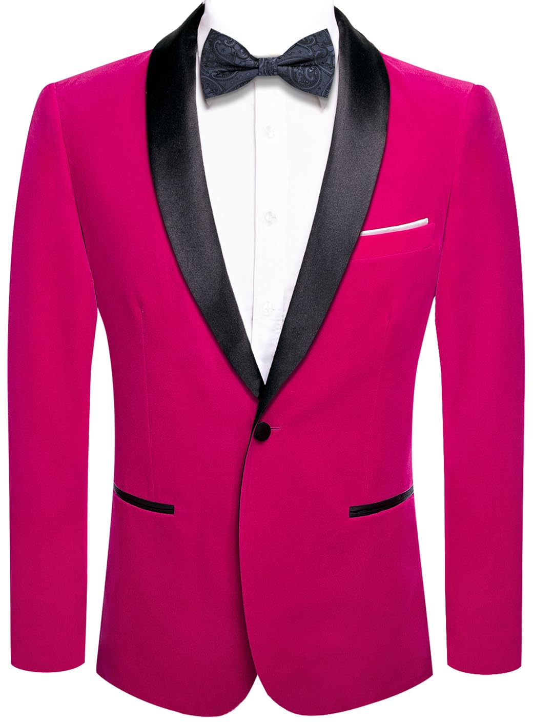 Hi-Tie Hot Pink Mens Velvet Blazer Slim Fit Tuxedo Suit Jacket Shawl Lapel One Button Slim Fit Long Sleeve Jacket Tuxedo Party Dinner Image
