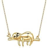 JUSTKIDSTOY Sloth Necklace Sterling Silver “Slow Down Be Happy” Slider Sloths Stuffed Animal Pendant Jewelry Charm Gifts for Women