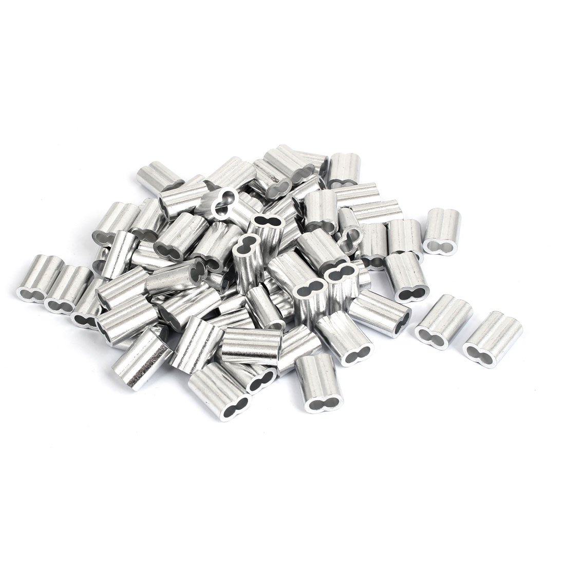 Sourcingmap 1/4" Double Hole Aluminum Swage Sleeve Wire Rope Clamp Clip 80 Pcs