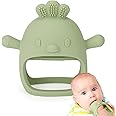 Socub Silicone Baby Teether Toy for Infants 3+ Months, BPA Free Anti-Drop Silicone Mitten Teething Toy for Soothing Sore Gums, Baby Chew Toys for Sucking Needs, Olive