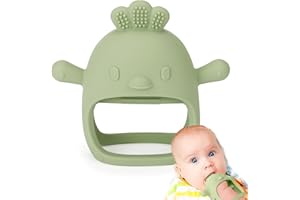 Socub Silicone Baby Teether Toy for Infants 3+ Months, BPA Free Anti-Drop Silicone Mitten Teething Toy for Soothing Sore Gums, Baby Chew Toys for Sucking Needs, Olive
