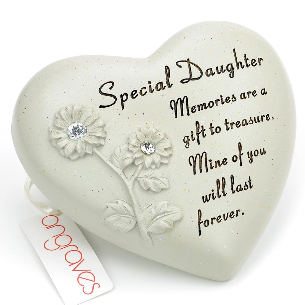 Angraves Special Daughter Flower Diamante Heart Graveside Memorial Ornament Plaque With Verse