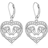 Horse Earrings for Women Sterling Silver Dangling Horse Jewelry Animal Heart Shaped Mustang Lover Gifts Christmas