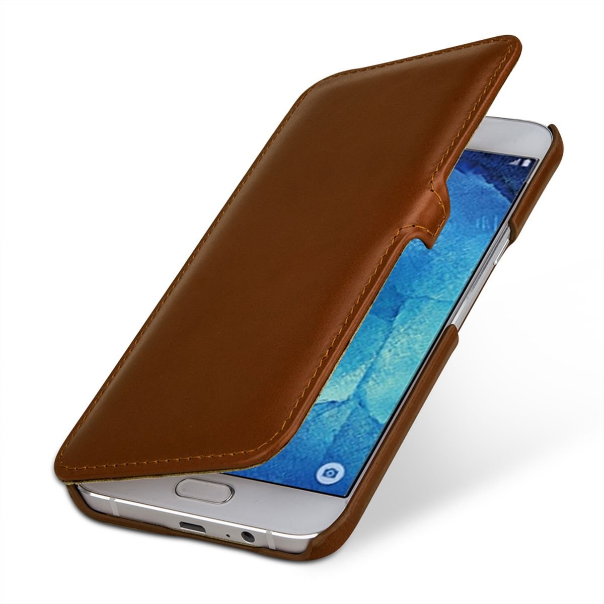StilGut Samsung A8 2015 Case,Genuine Leather Cover for Samsung Galaxy A8 2015 Edition, Book Type with Clasp, Cognac Brown — image 1