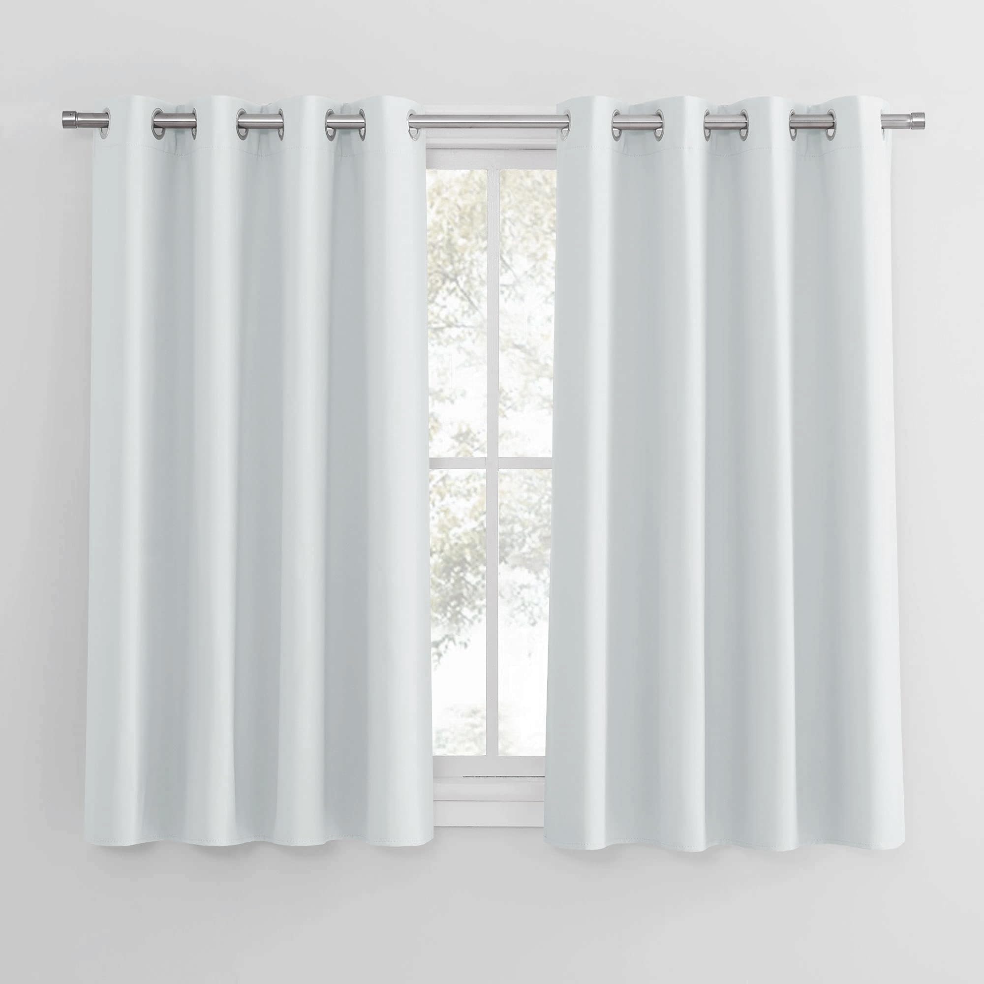 PONY DANCE Thermal Insulated Curtains for Kitchen, Energy Saving Eyelet Curtains Room Darkening Window Drapes for Living Room Bedroom, 46 x 45 Inch Drop, 2 Panels, Greyish White