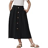 Eymitory Girls A-Line Pleated Swing Maxi Skirt High Waist Long Skrits with Pockets