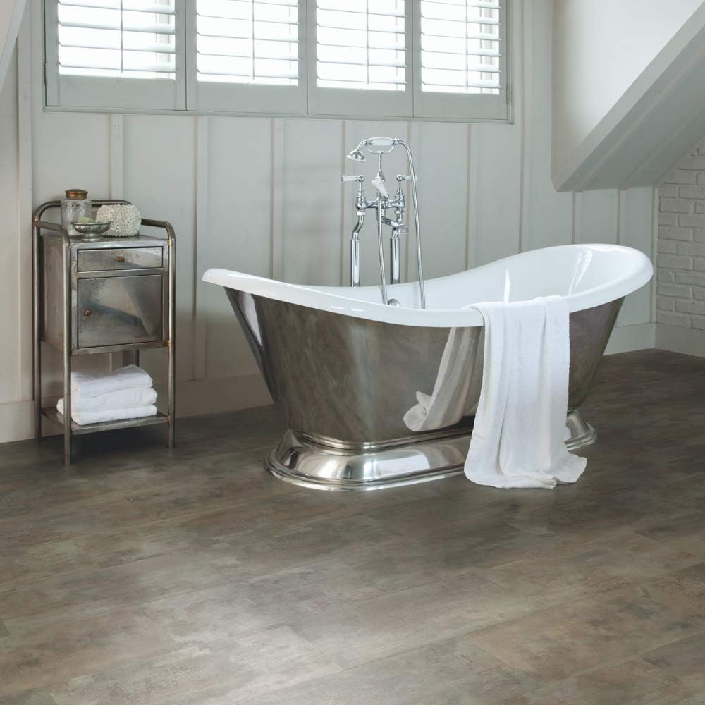 Luxury Click Vinyl Floor Tiles in Metallic Grey and Copper for