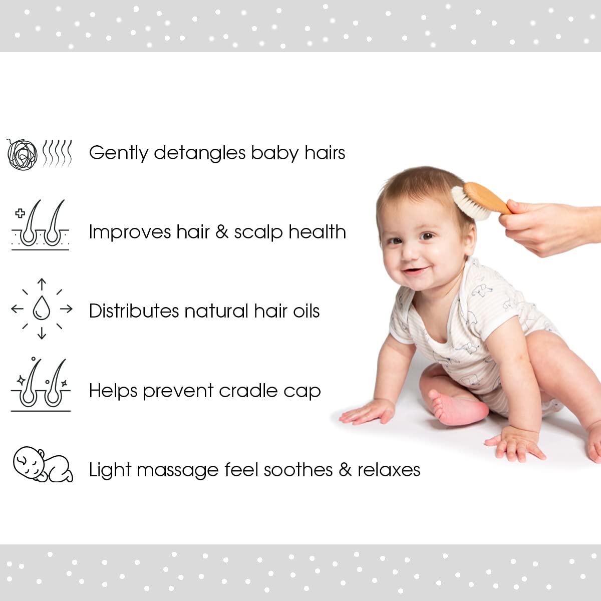 Naroa Natural Baby Hair Brush Soft Safe Wooden Handle & Smooth Goat