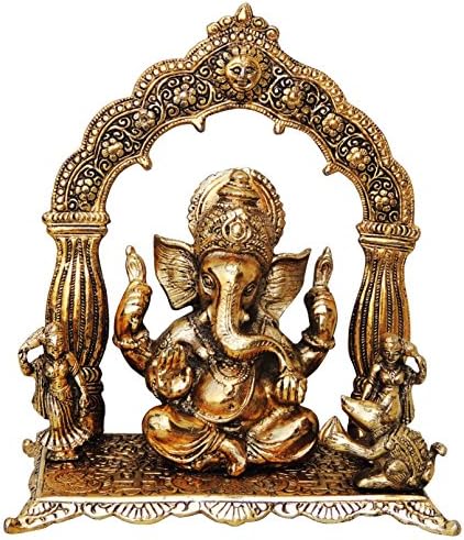 Aluminium Showpiece Ganeshji Darbar Big Gold Statue With Brass Antique Finish